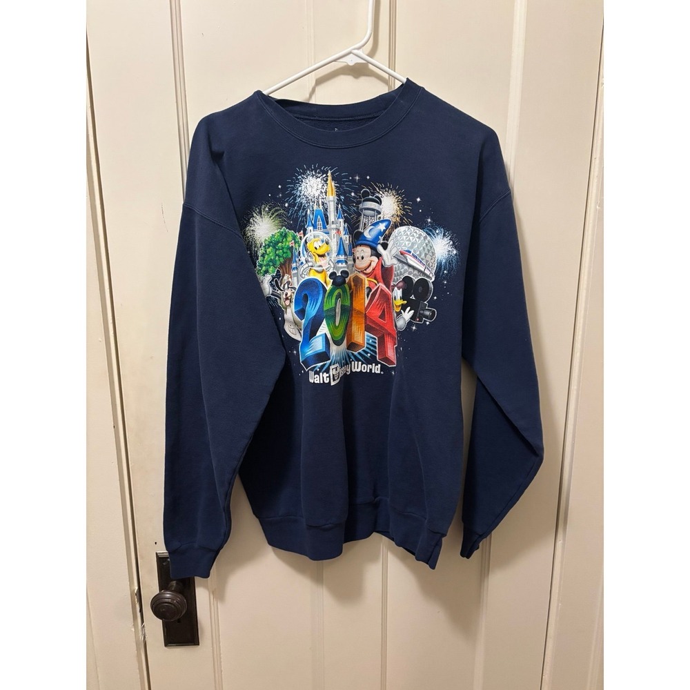 Disney World 2014 Mickey Mouse Pluto Navy Blue Sweatshirt Mens Medium Hanes